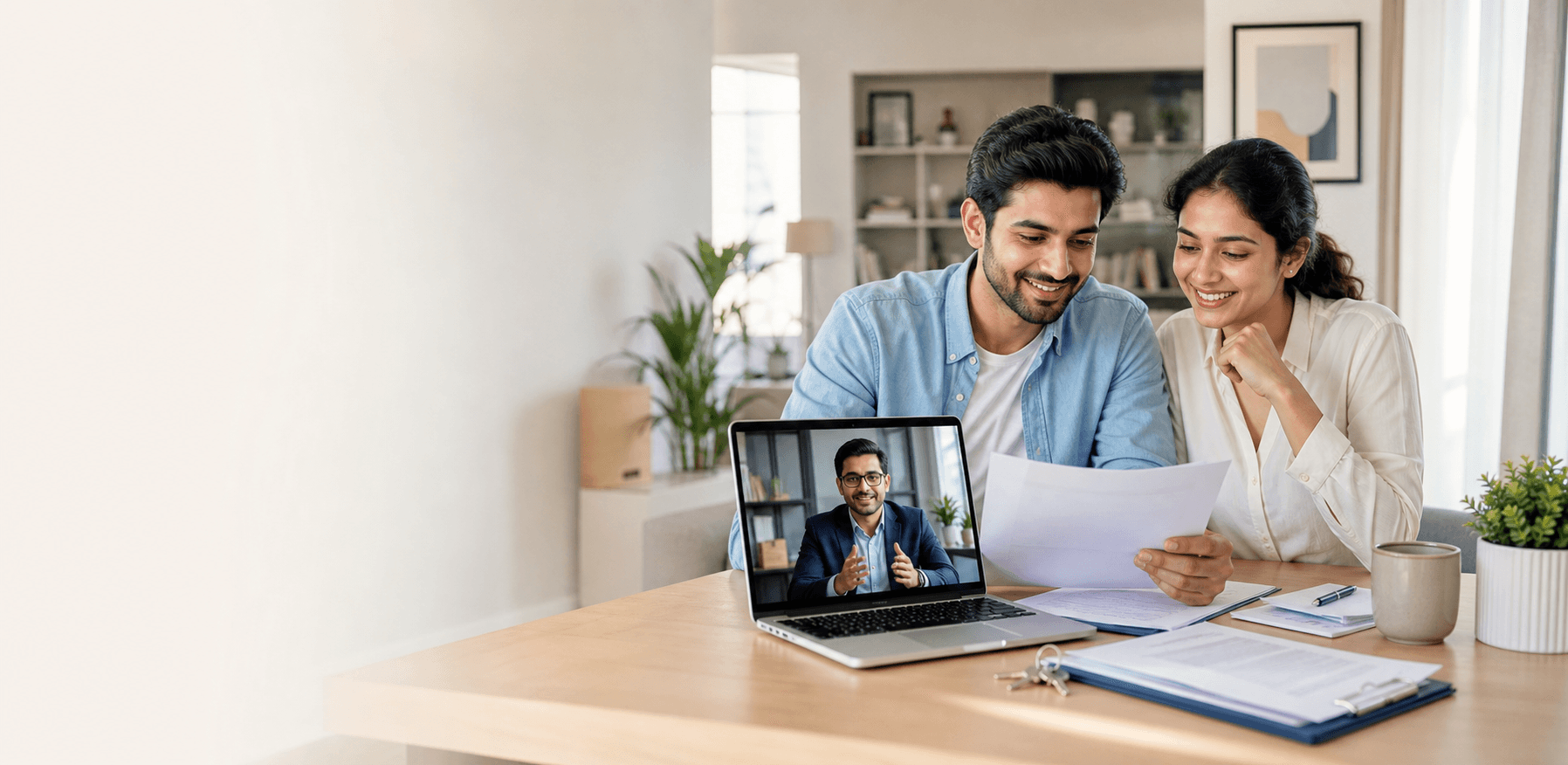 Customers reviewing property documents online with a legal expert